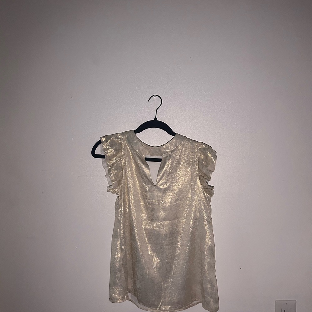 Elegant Gold Ruffle Sleeve Top